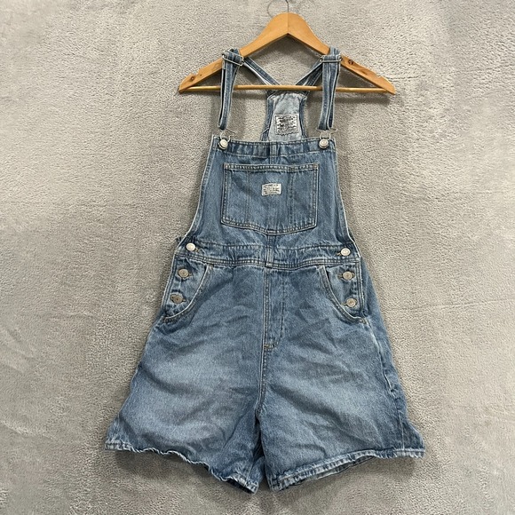 Levis Overall Shorts Womens Small Blue Denim Two Horse 90s Bib Western Garden